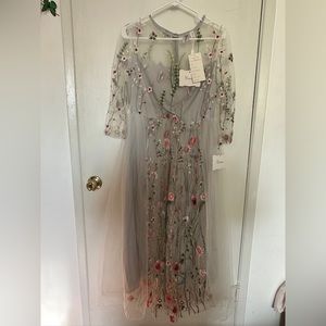 Embroider Floral Silver Dress